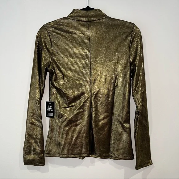 Express Metallic Shimmer gold ribbed long sleeve mock neck top size M NWT - Picture 13 of 13